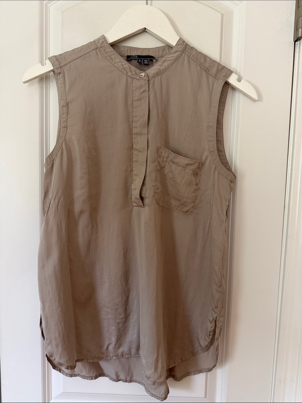 Vince taupe gray silk sleeveless blouse S